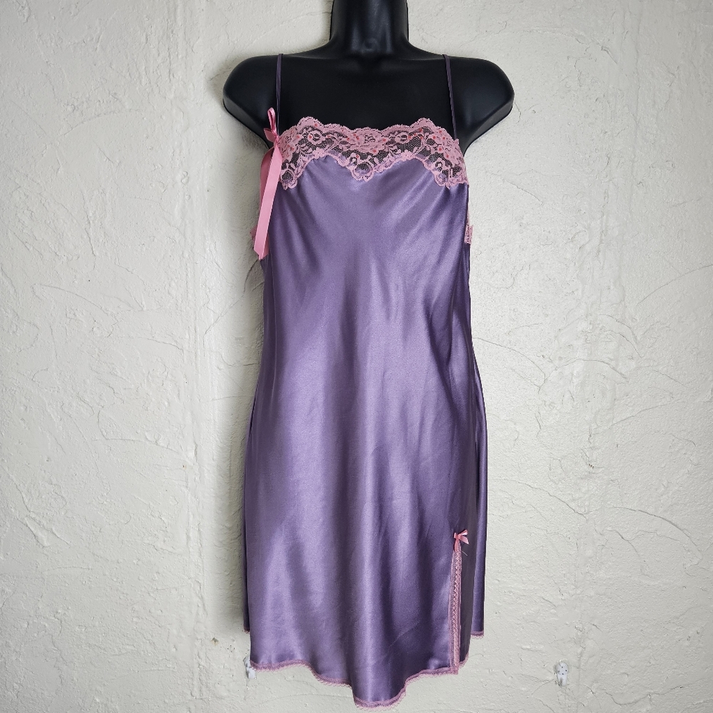 Victoria Secret Angels Purple - Pink Jeweled Lace  Slip Dress Size Large